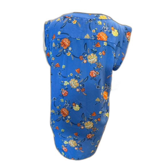 🌺 Alice Blue Oversized Sleeveless Blouse XS Blue Orange Print Work Casual Top - Picture 6 of 9